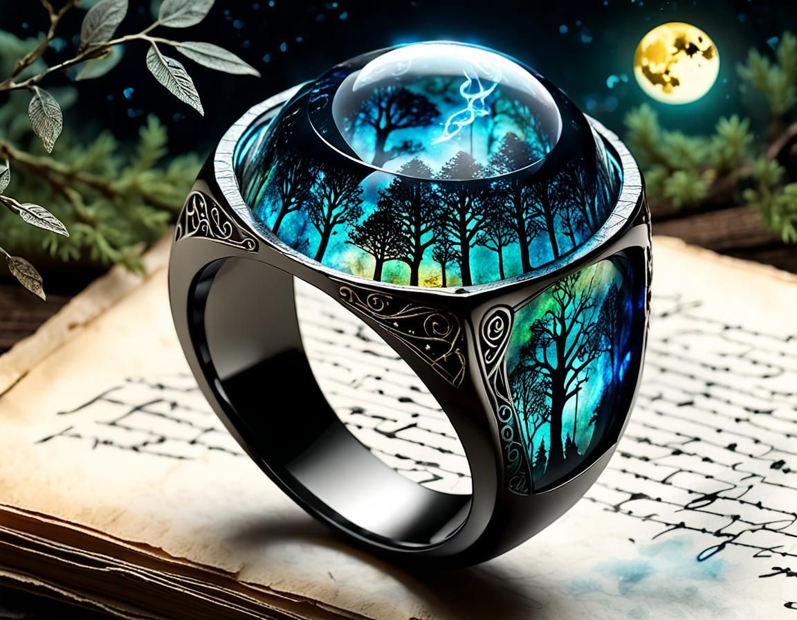 Gaussian Electromagnetism - Elven resin ring, with delicate Gaussian electromagnetism luminescent glow
