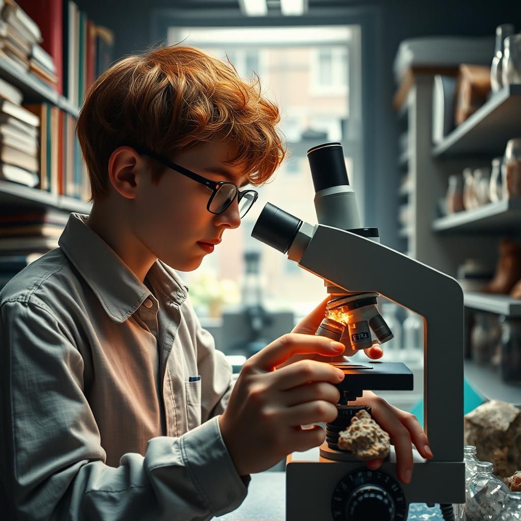 Boy Geologist Inspects Crystals in Moody Lab