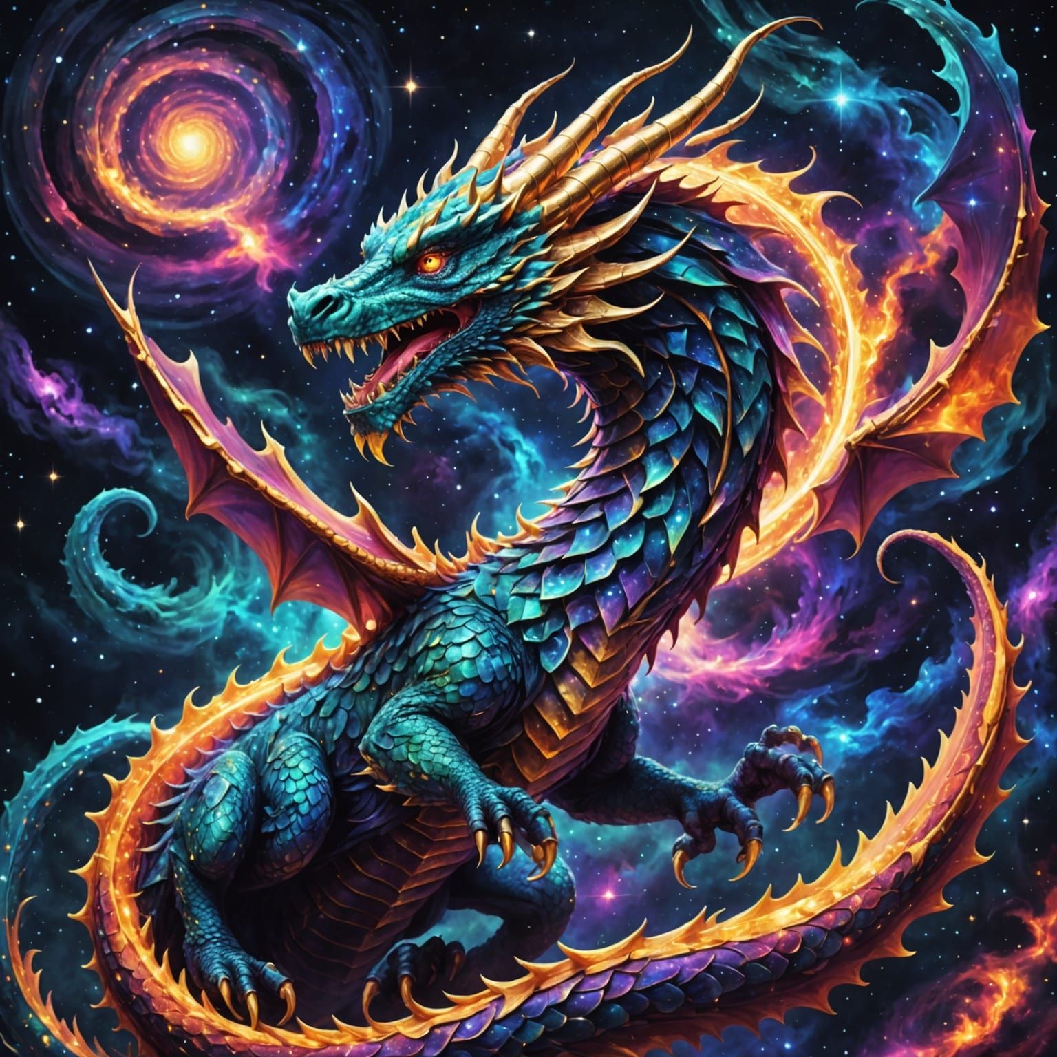 Celestial Dragon Spiraling Through a Cosmic Nebula
