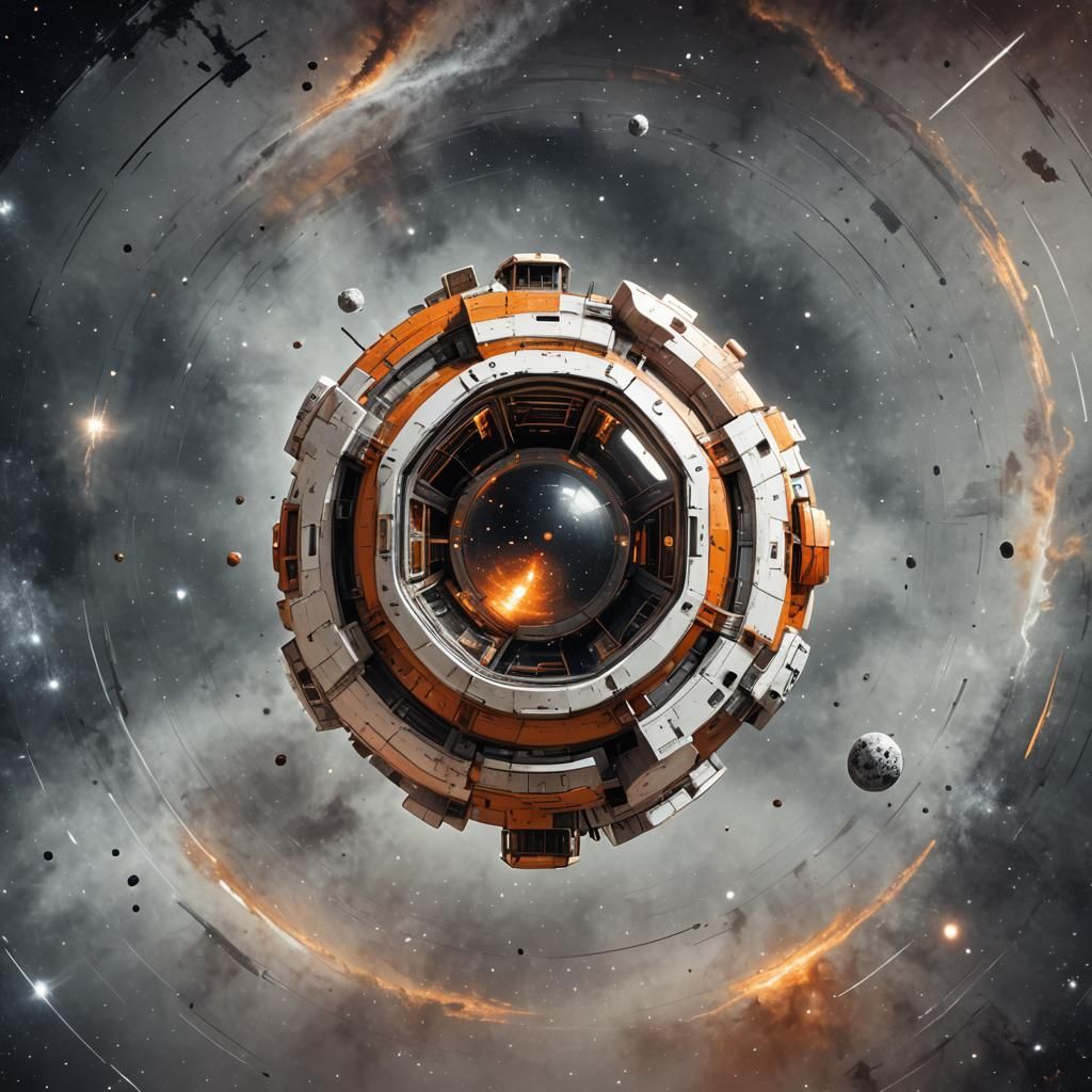 Retro Sci-Fi Cubic Spaceship in Space