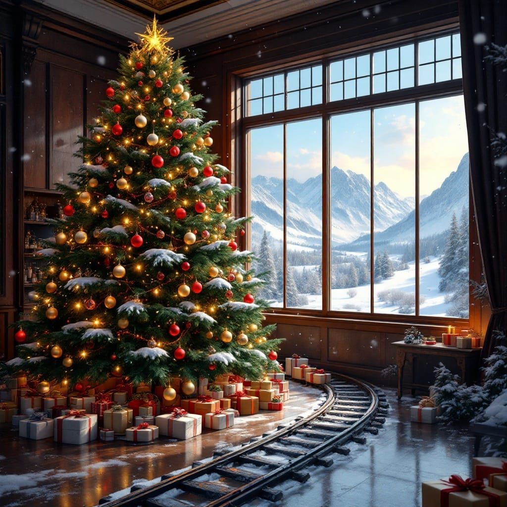 Majestic Christmas Wonderland with Vintage Train