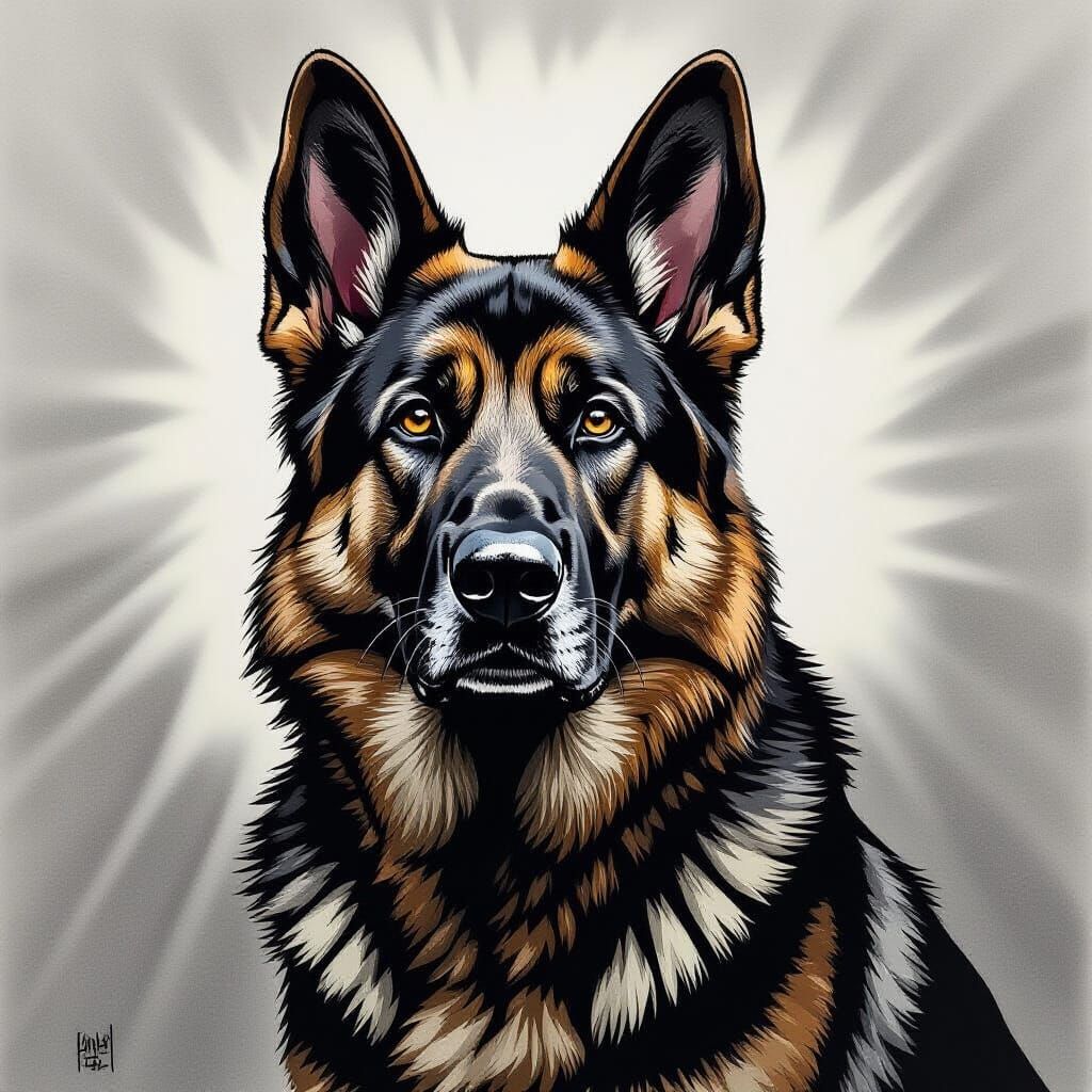 German Shepherd Elephant Hybrid in Bold Cartoon Style