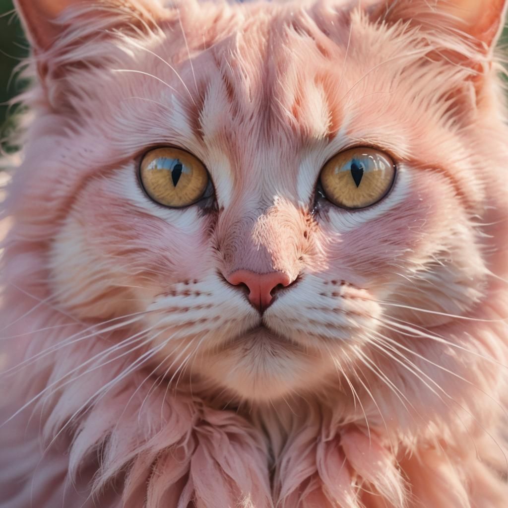 Macro Pastel Illustration of a Pink Cat