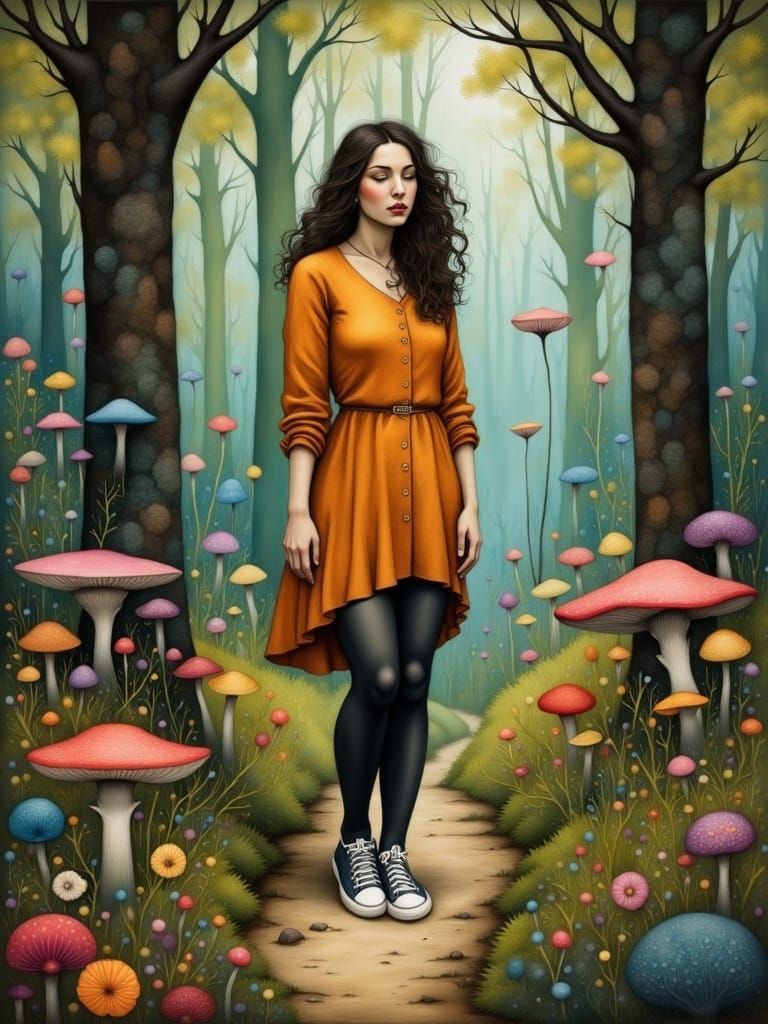 Enigmatic Woman Embarks on Mystical Forest Journey in Dreaml...