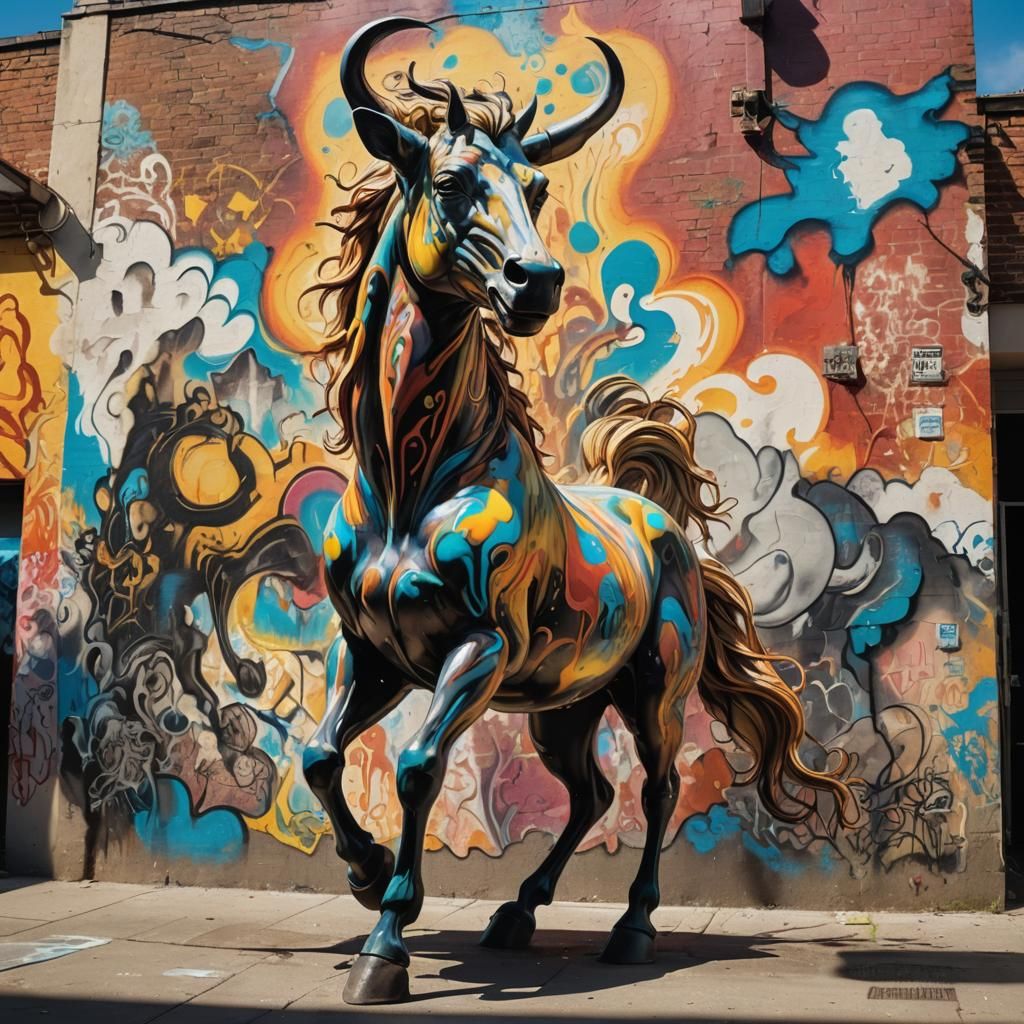 Man Centaur in Vibrant Street Art Style