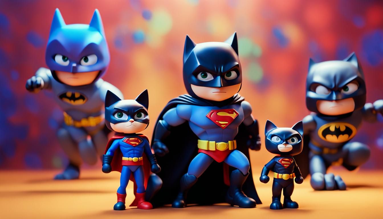 Batman, Catwoman, and Superman Action Figures in 3D