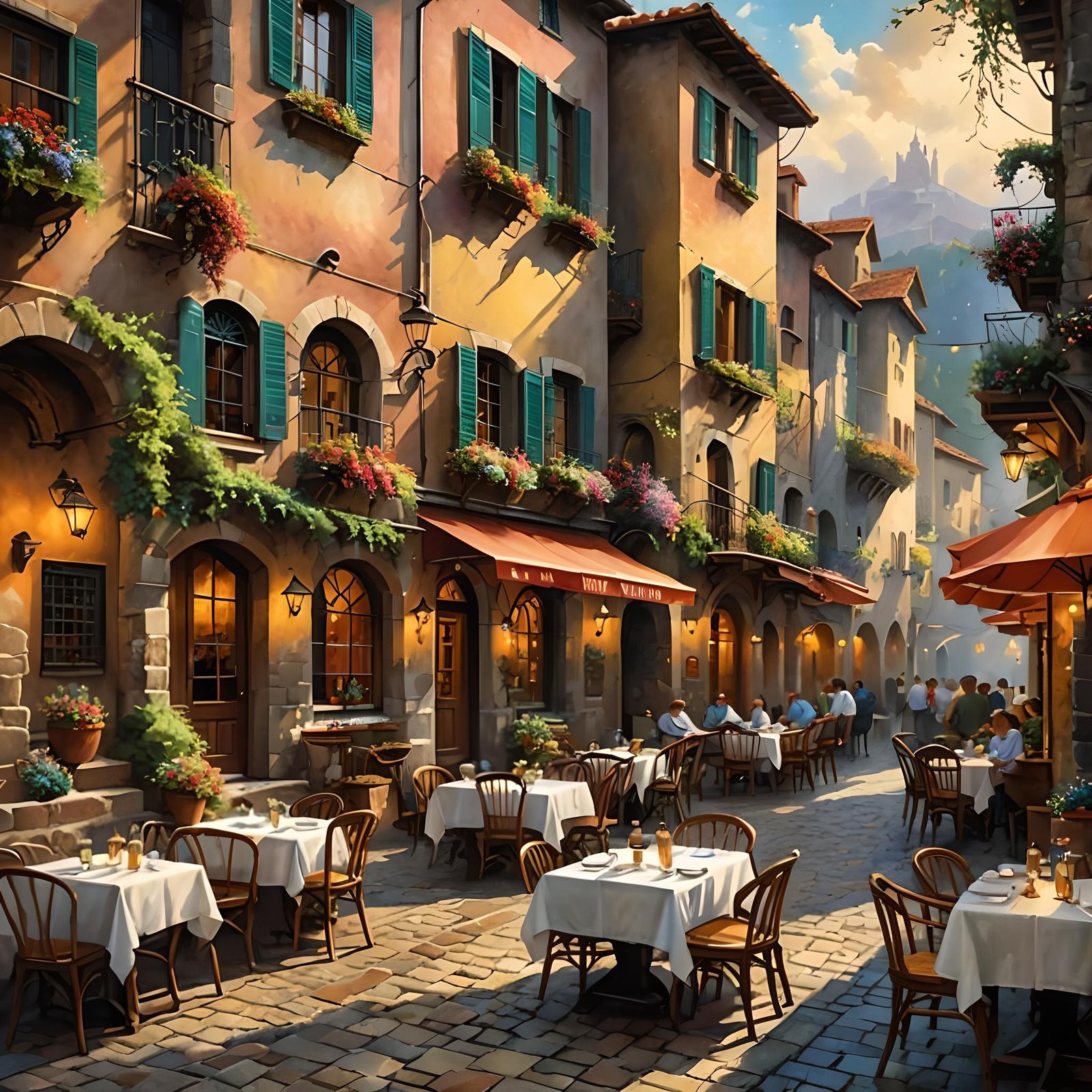 Charming Italian Bistro in Watercolor Style