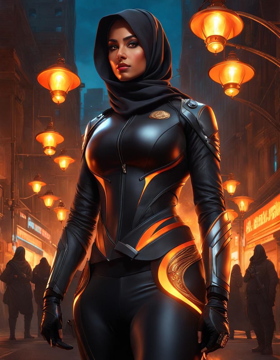 Fierce Athlete in Cyberpunk Cityscape, Detailed Concept Art