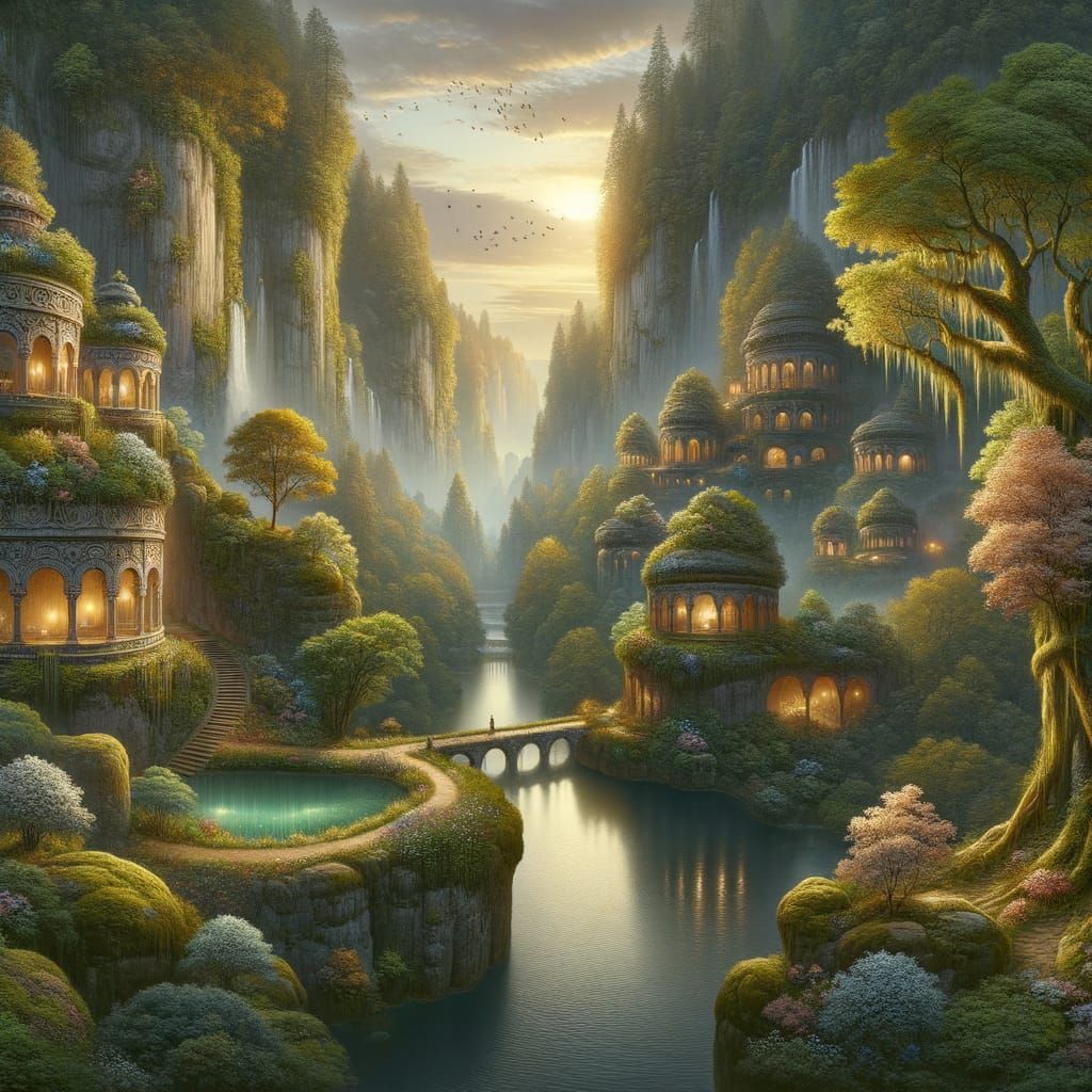 Enchanting Valley Mural in Digital Painting Style