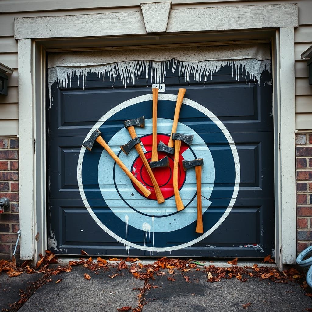 Axes Thrown at Suburban Garage Door Target