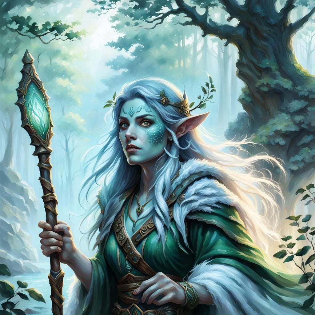 Ethereal Female Firbolg Druid in Fantasy Style