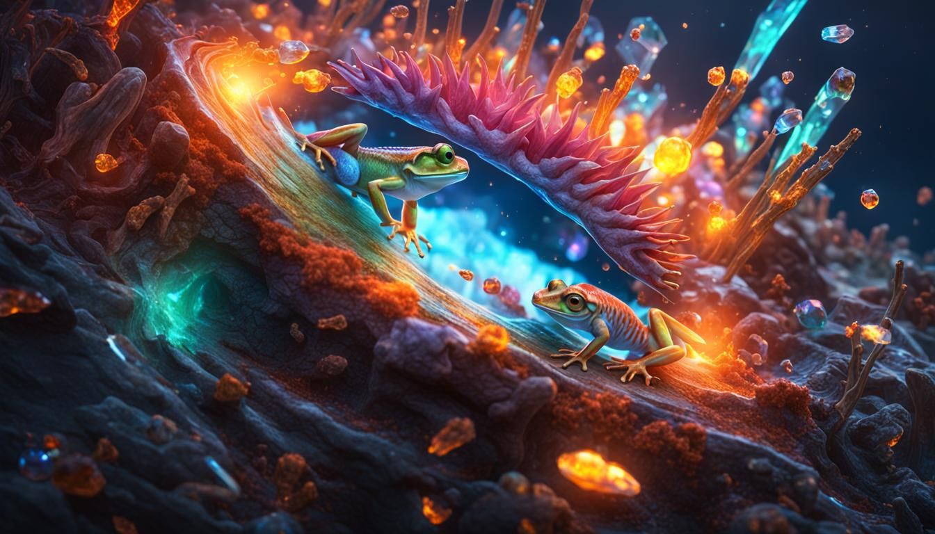 Photorealistic Big Frog in a Crazy World