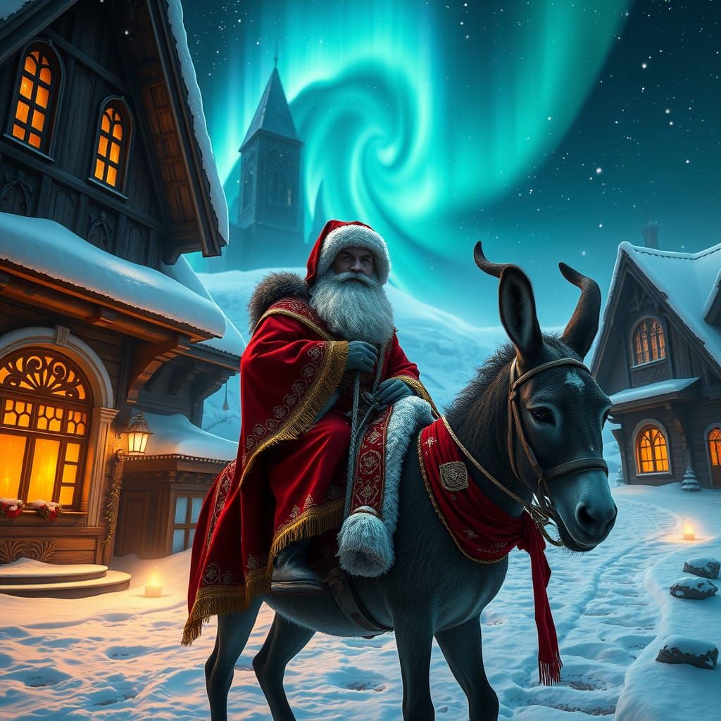 Nikolaus in Crimson Robes Rides a Majestic Donkey Under the....