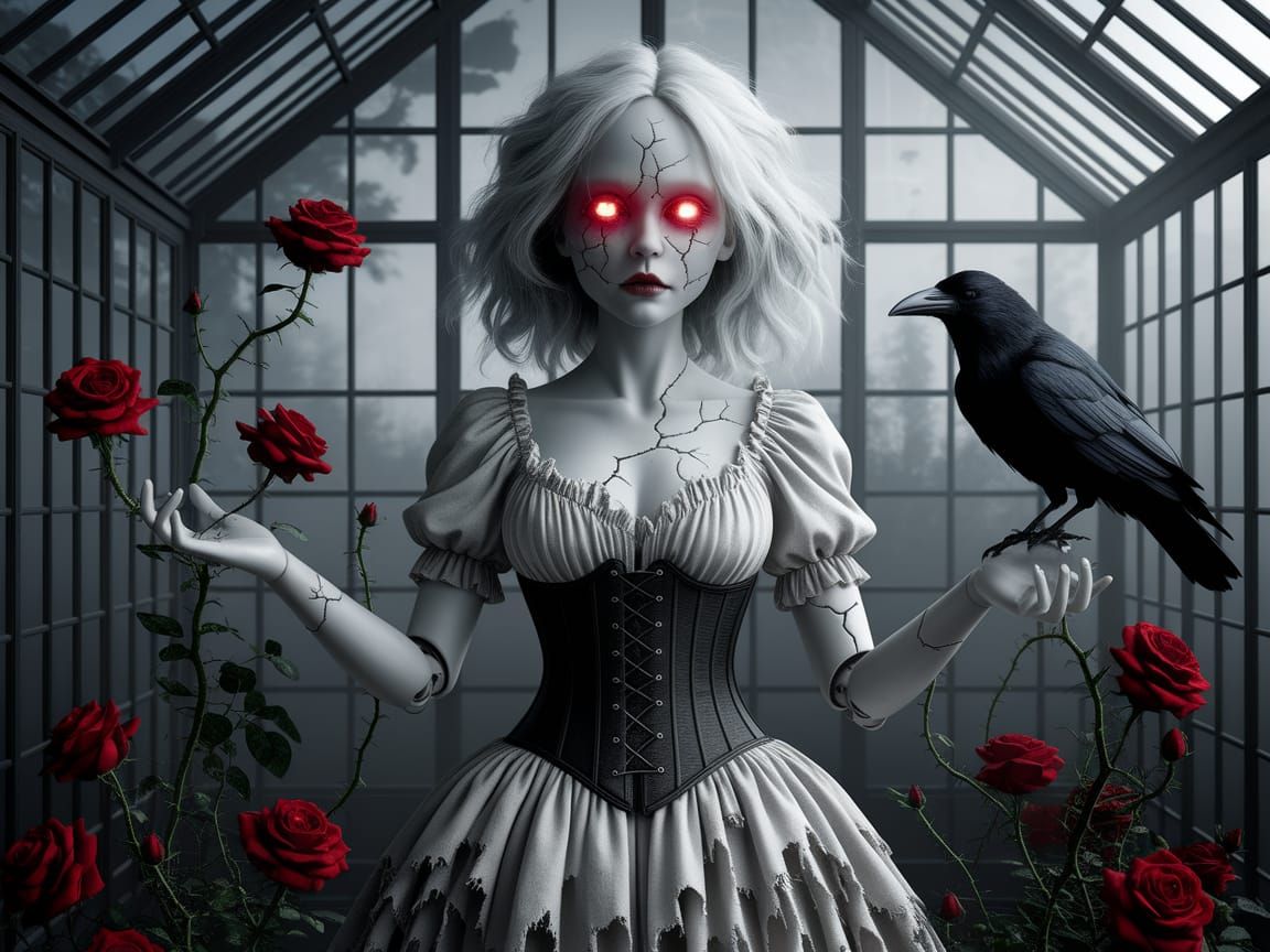 Ethereal Doll in Dark Fantasy Gothic Scene