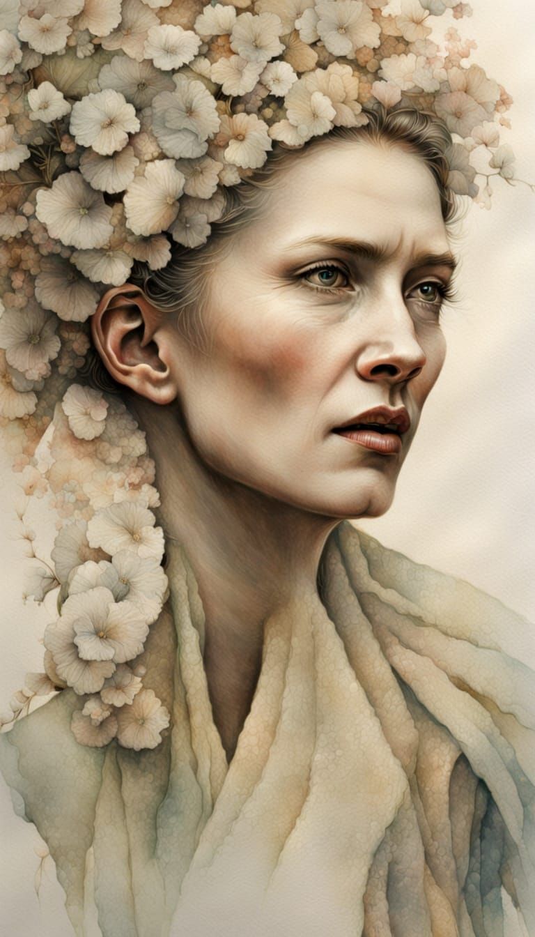 Ethereal Watercolor Portrait of a Wise Elder Woman