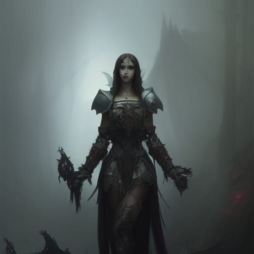 Gothic Goddess of Death in Dark Forest