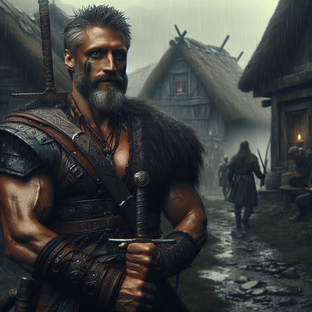 Epic Barbarian Warrior in Cinematic Film Still