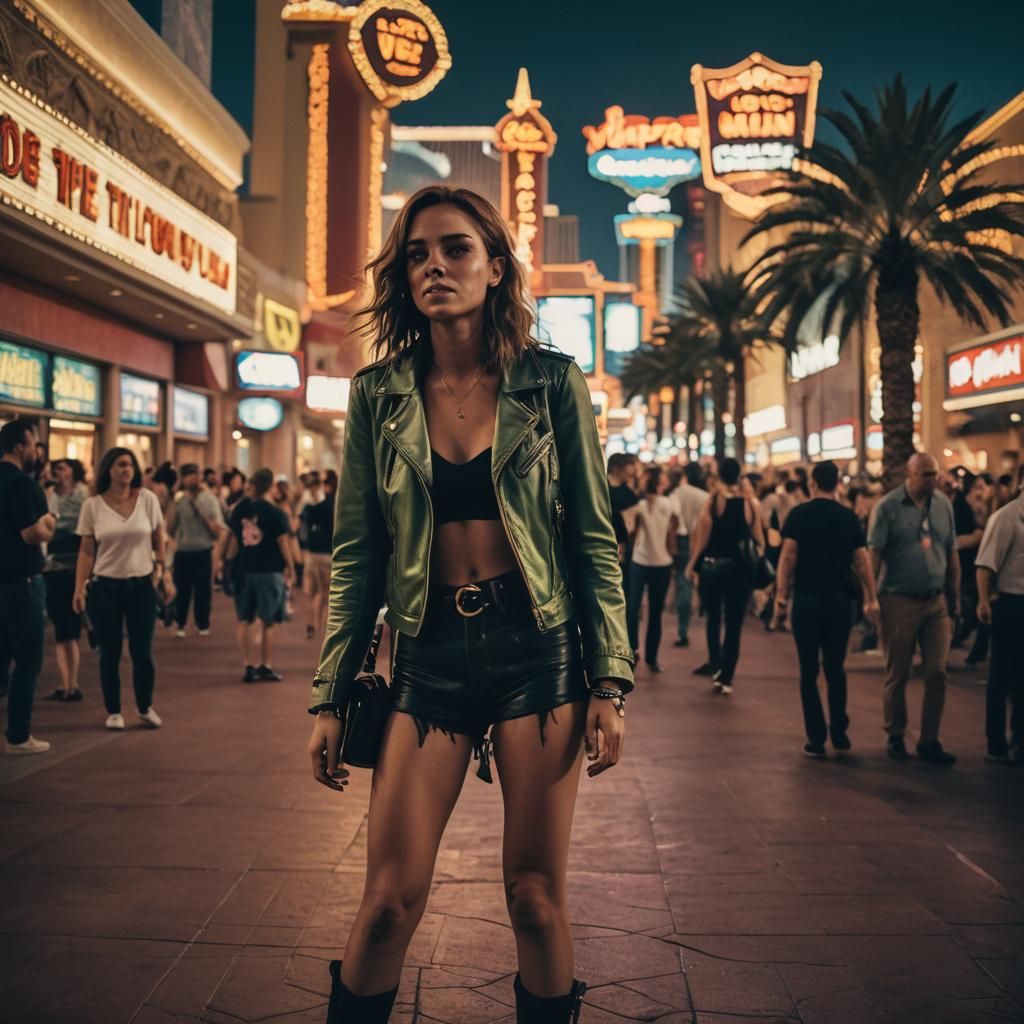 Cinematic Film Still of a Woman in Las Vegas