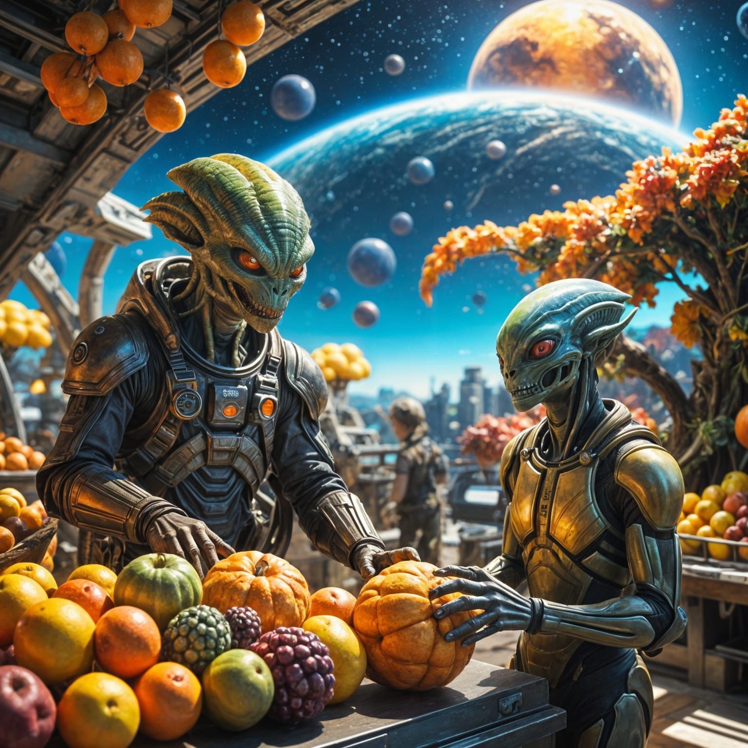 Exotic Alien Market on Hi-Tech Space Station