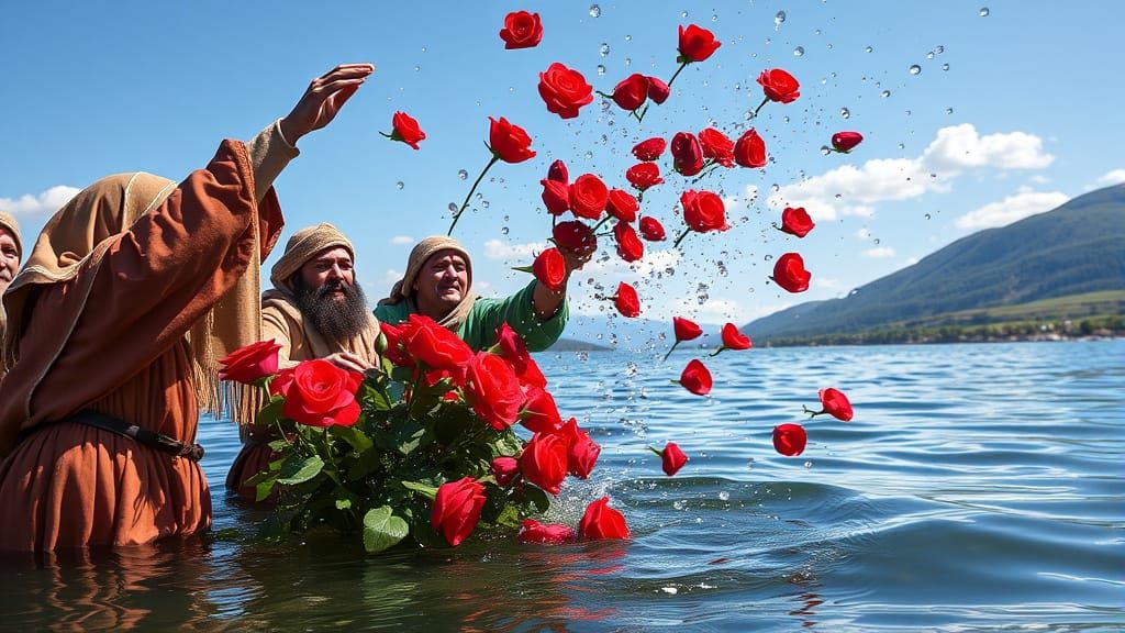 Armenians Throwing Roses into Water: Realistic Render