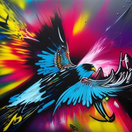 Colorful Graffiti Hawk in Splash Art Style