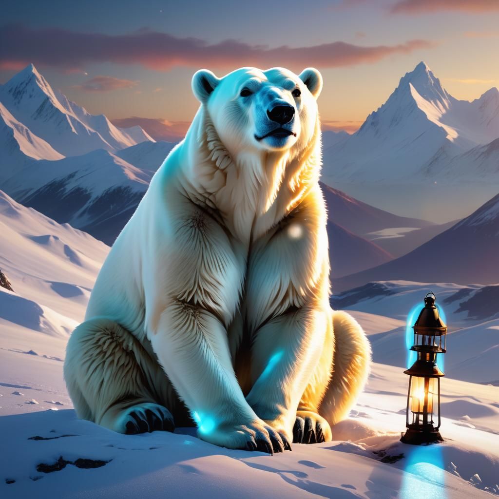 Polar Bear Under Aurora Borealis: Digital Art