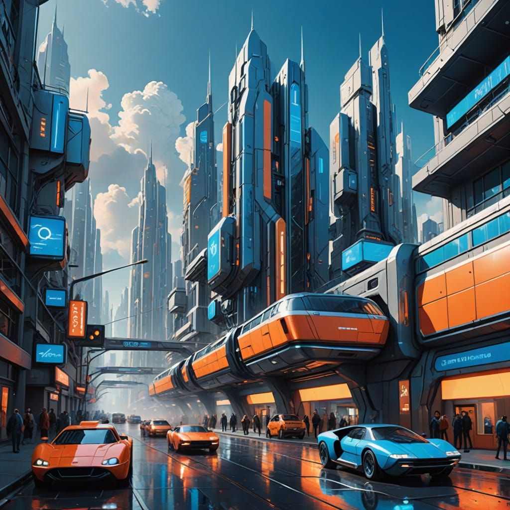 Retro Futuristic Cityscape at Dusk