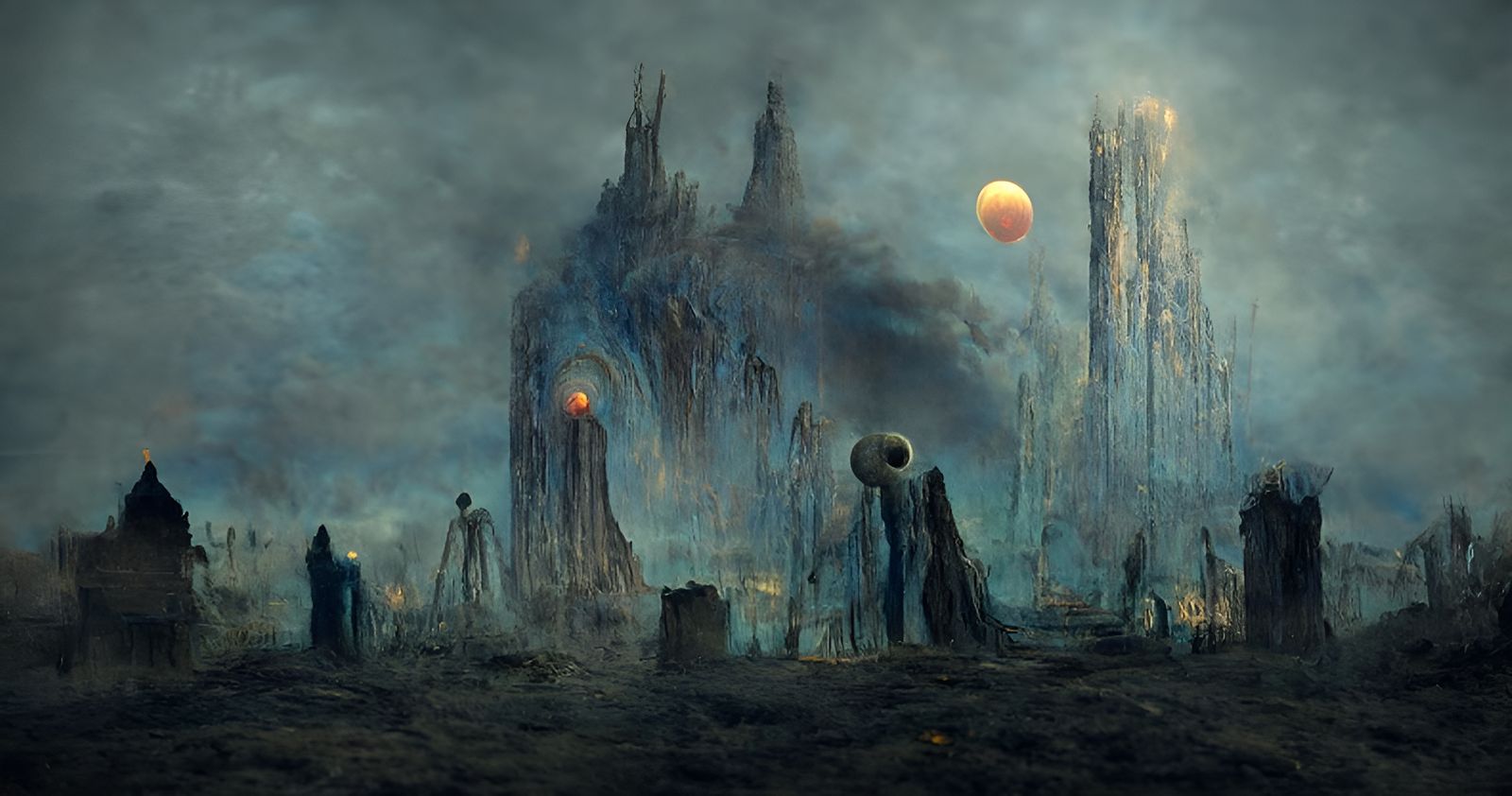 Beksiński-Inspired Gothic Horror Landscape in Hyperrealism