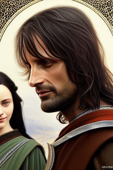 Aragorn and Arwen Portrait in Detailed Fantasy Style