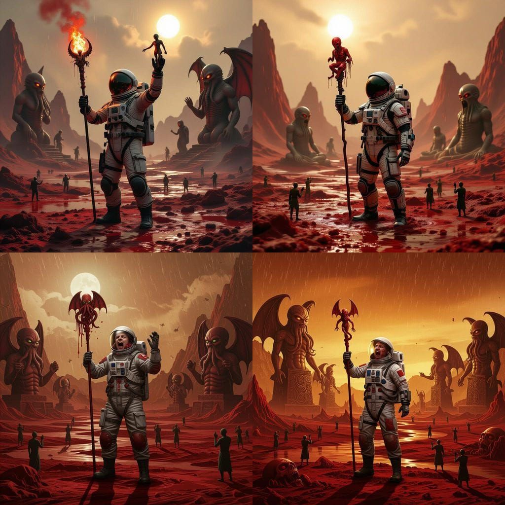 Astronaut on Alien Planet with Screaming Faces