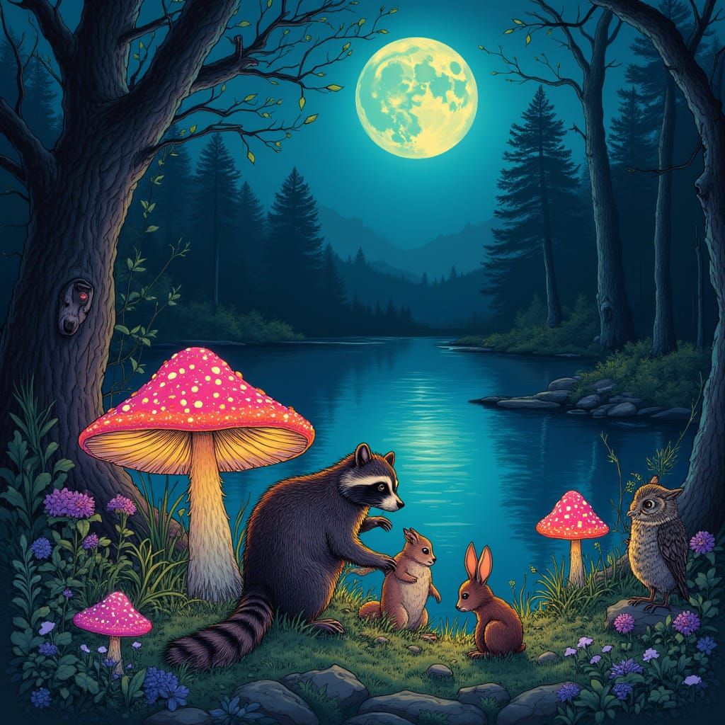 Enchanted Forest Gathering Under Full Moon