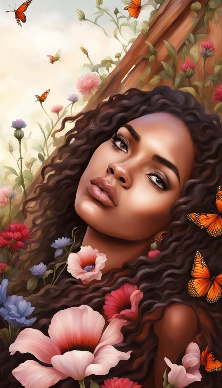 Beautiful African-American Woman in Fantasy Garden