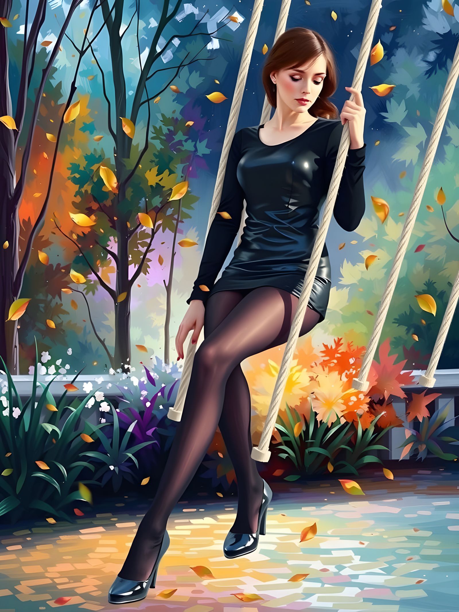 Impressionistic Portrait of a Contemplative Woman in Autumn