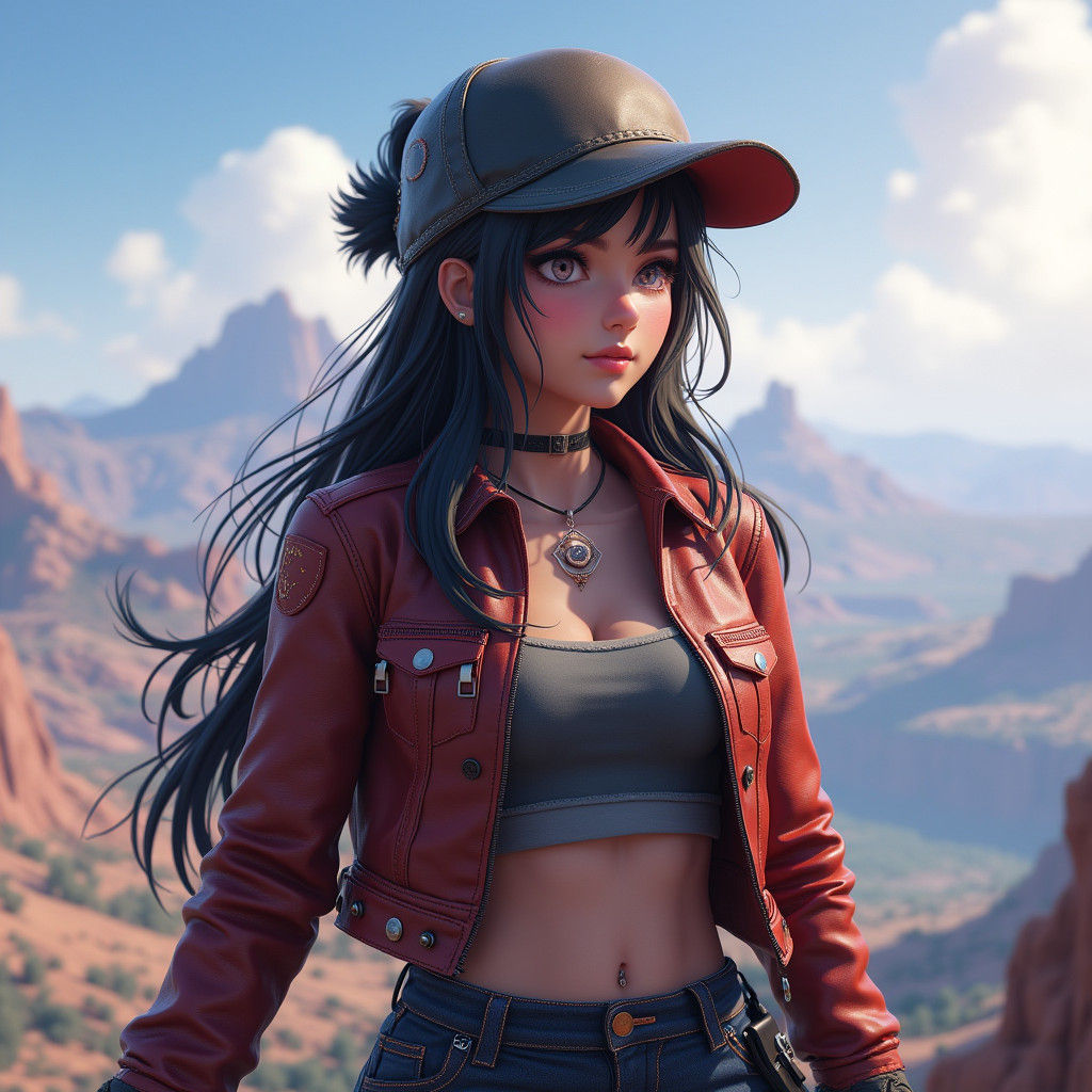 Anime Biker at Mountain Peak in 3D