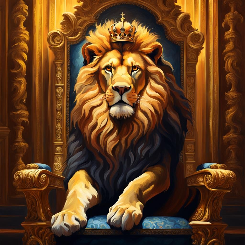 Regal Lion on Golden Throne in Baroque Style
