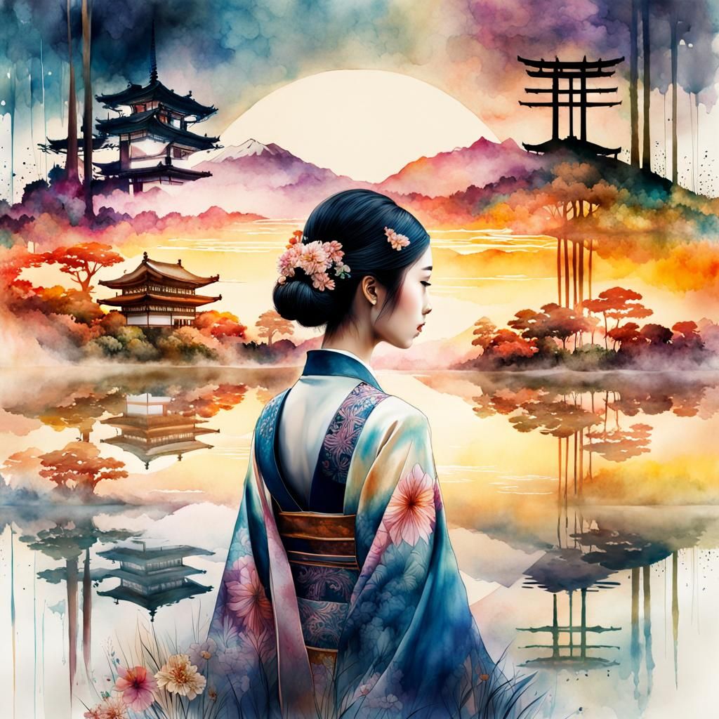 Japanese culture watercolour