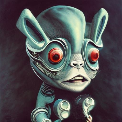 Robotic Neurotic Creature in Surrealist Style