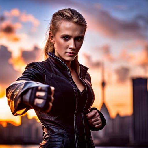 Woman Warrior in Leather Armor, Sharp Focus