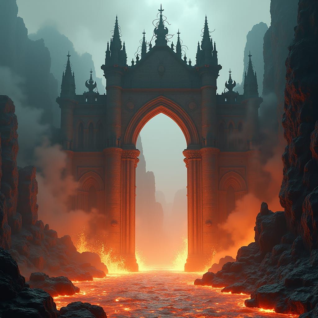 Gothic Gate to Fiery Underworld in HDR Precision