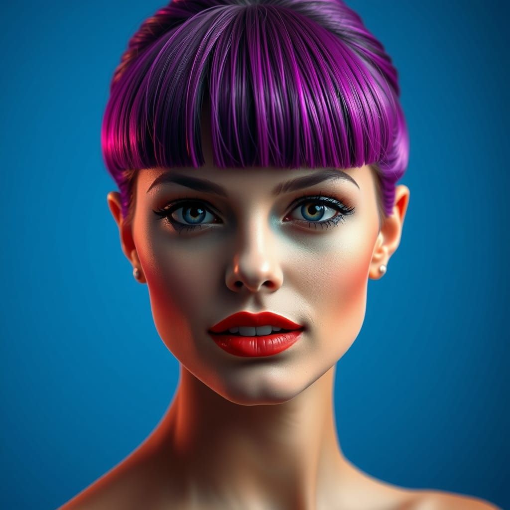 Glamorous Woman with Purple Hair in Pop Art Style