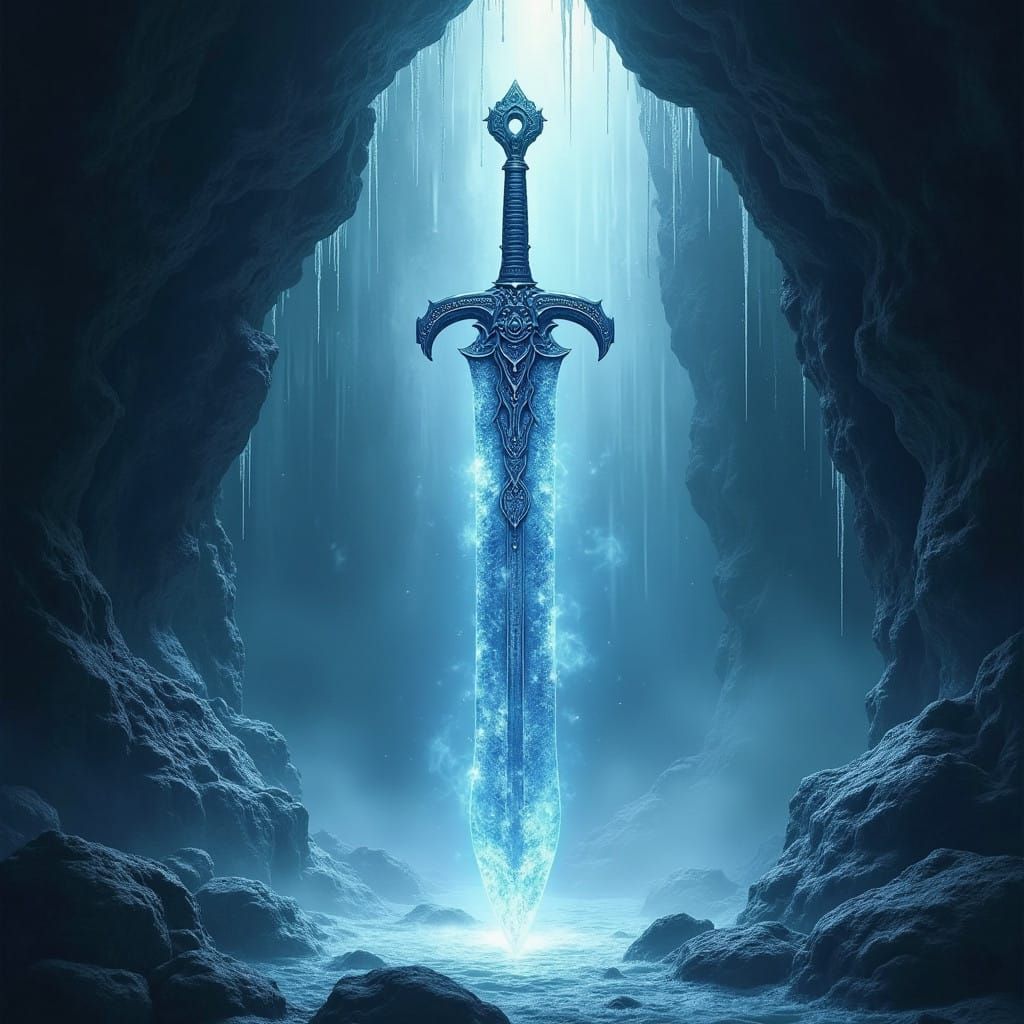 Ethereal Sword Frozen in Crystal Cavern, Ancient Magic, Arca...