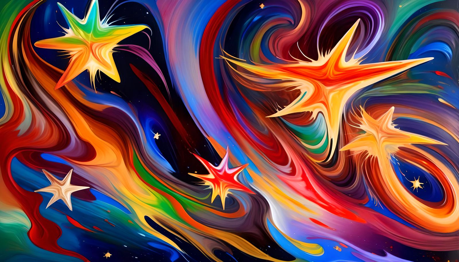 Vivid Interstellar Star-Beings Forming as Impasto Oil Painti...