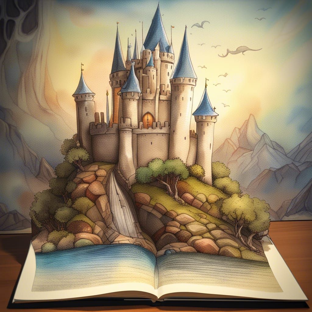 Fantasy Storybook Castle in Acrylic and Watercolor Style
