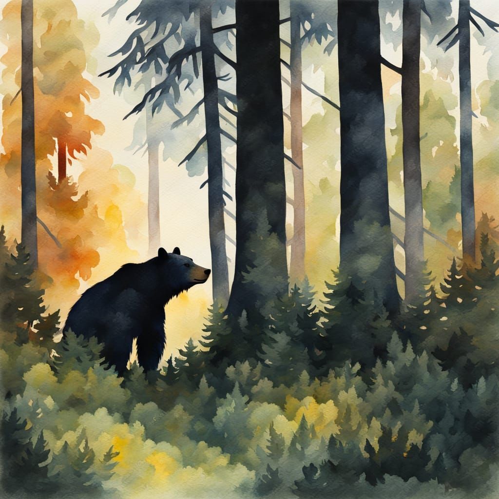 Epic Impressionist Bear in Misty Forest