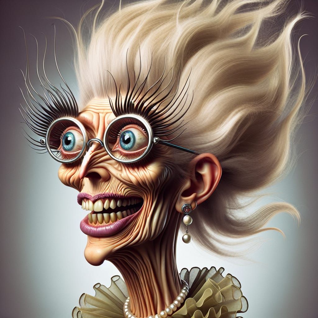 Surreal Grandmother Caricature in Salvador Dali Style