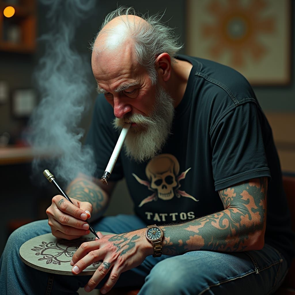 Tattoo Artist Drawing Shamrock Skull in Dark Surrealism