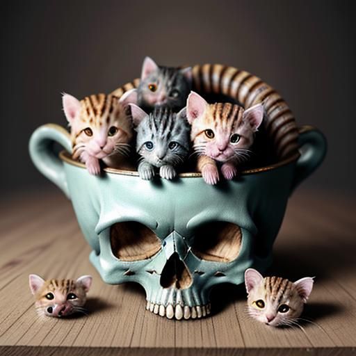 Surreal Worms with Skulls in Kitchen, 3D Render