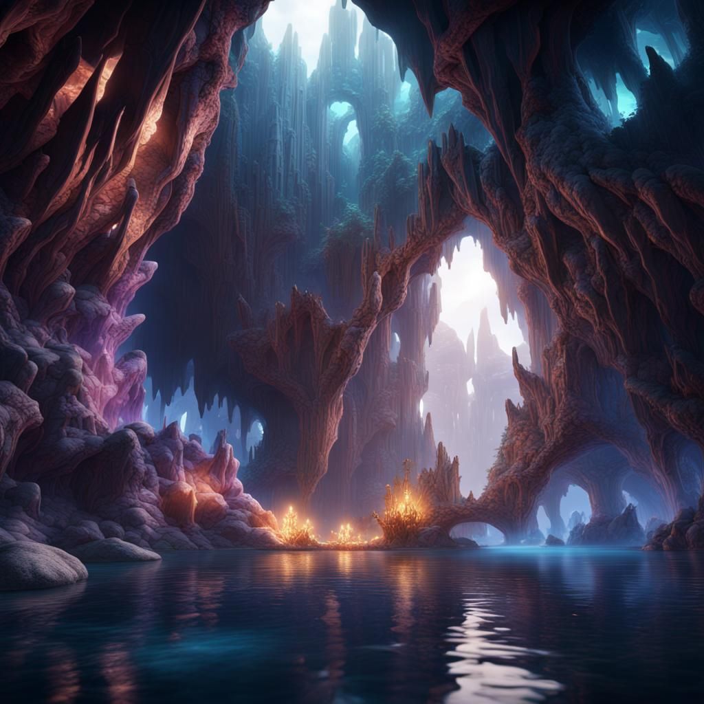 Fantastical Crystal Cave in Detailed Matte Painting
