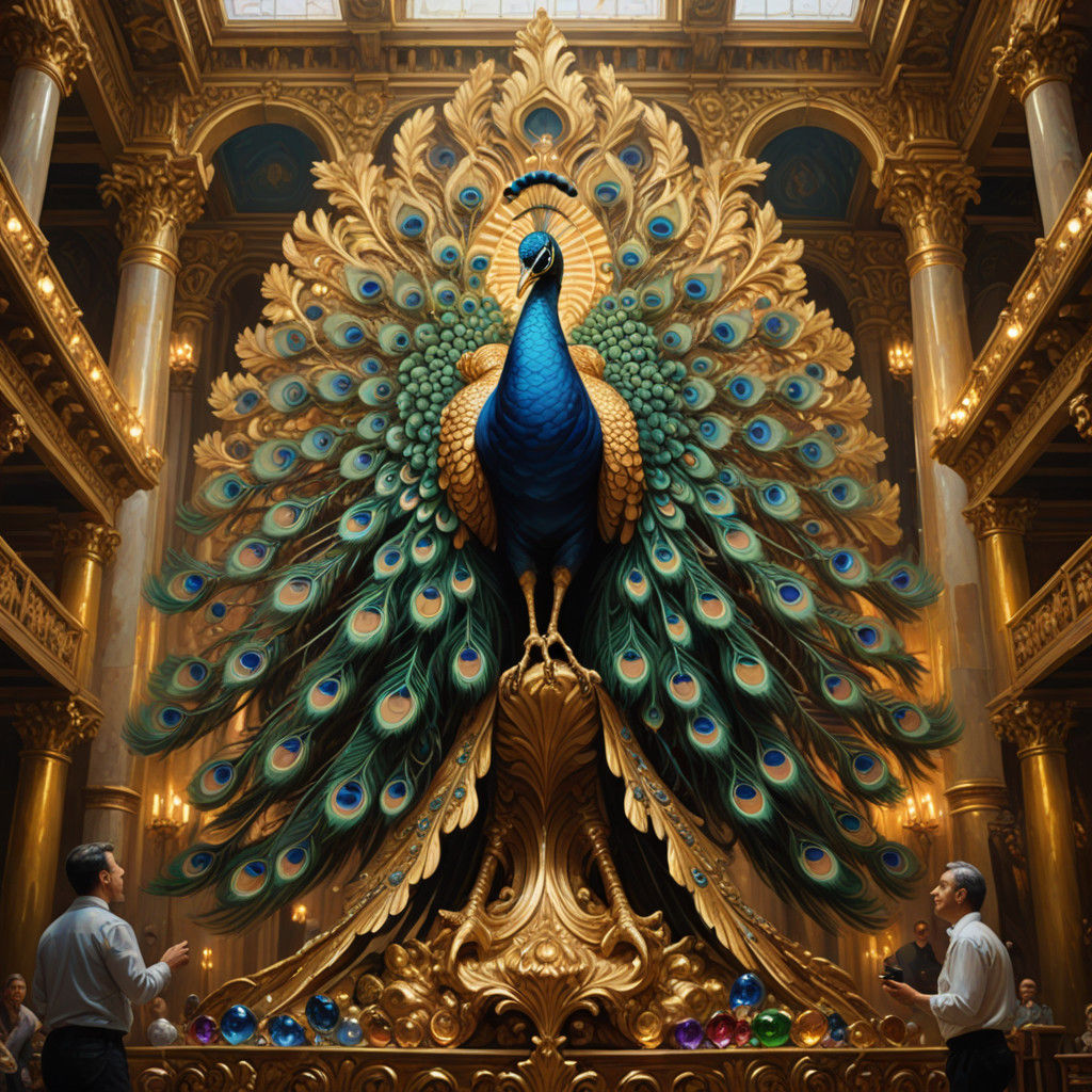 Golden Peacock Veneration in a Baroque Temple