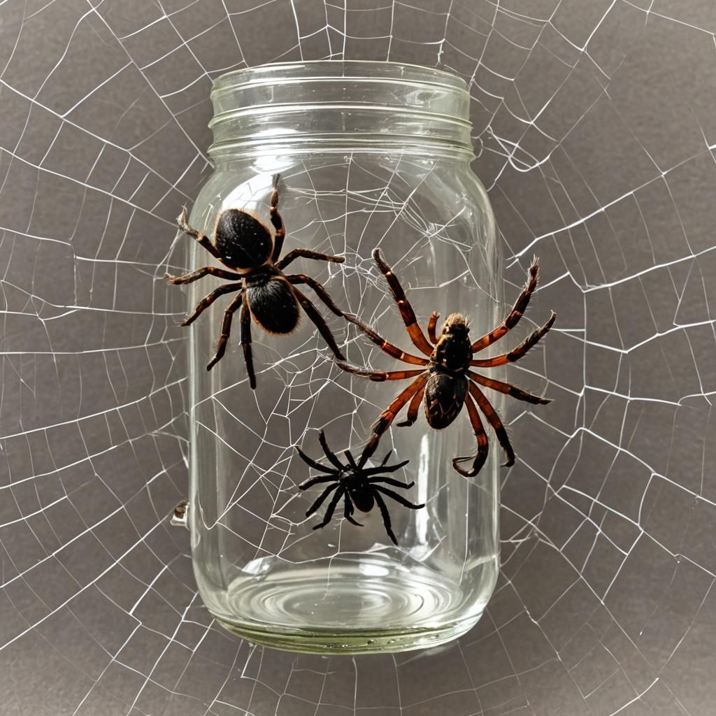 Tarantula in Jar with Spider Web